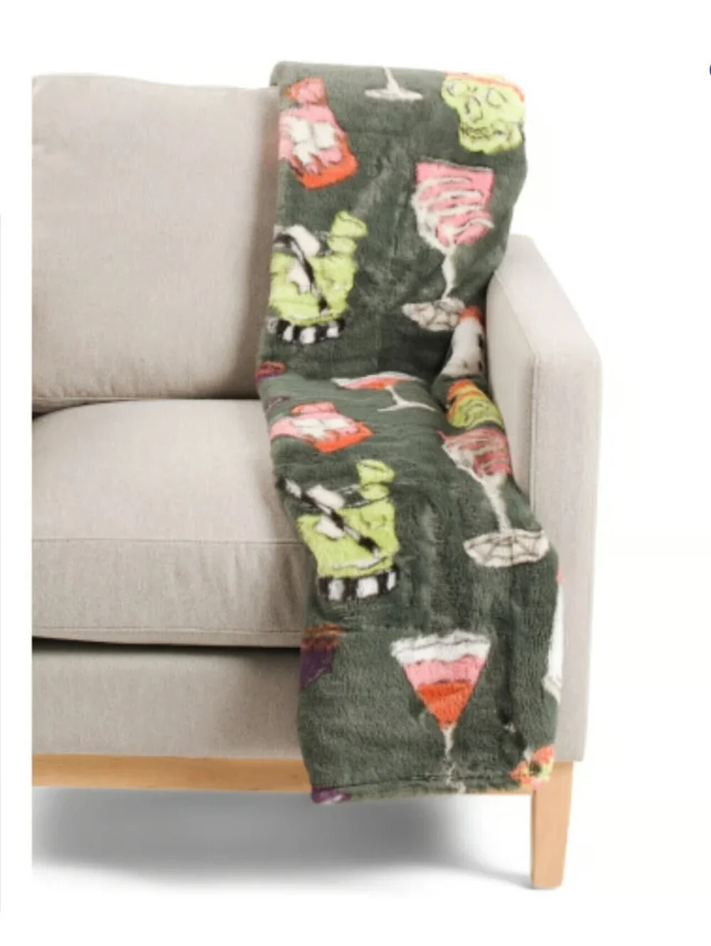ENVOGUE HALLOWEEN COCKTAILS PLUSH THROW BLANKET CHARCOAL GREY DRINKS NEW NWT